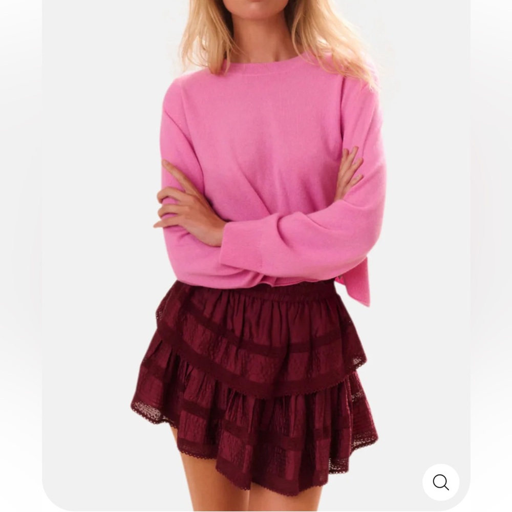 LOVESHACKFANCY RUFFLE MINI TIERED SKIRT OXBLOOD. Size XL. MSRP 275 - Picture 4 of 15